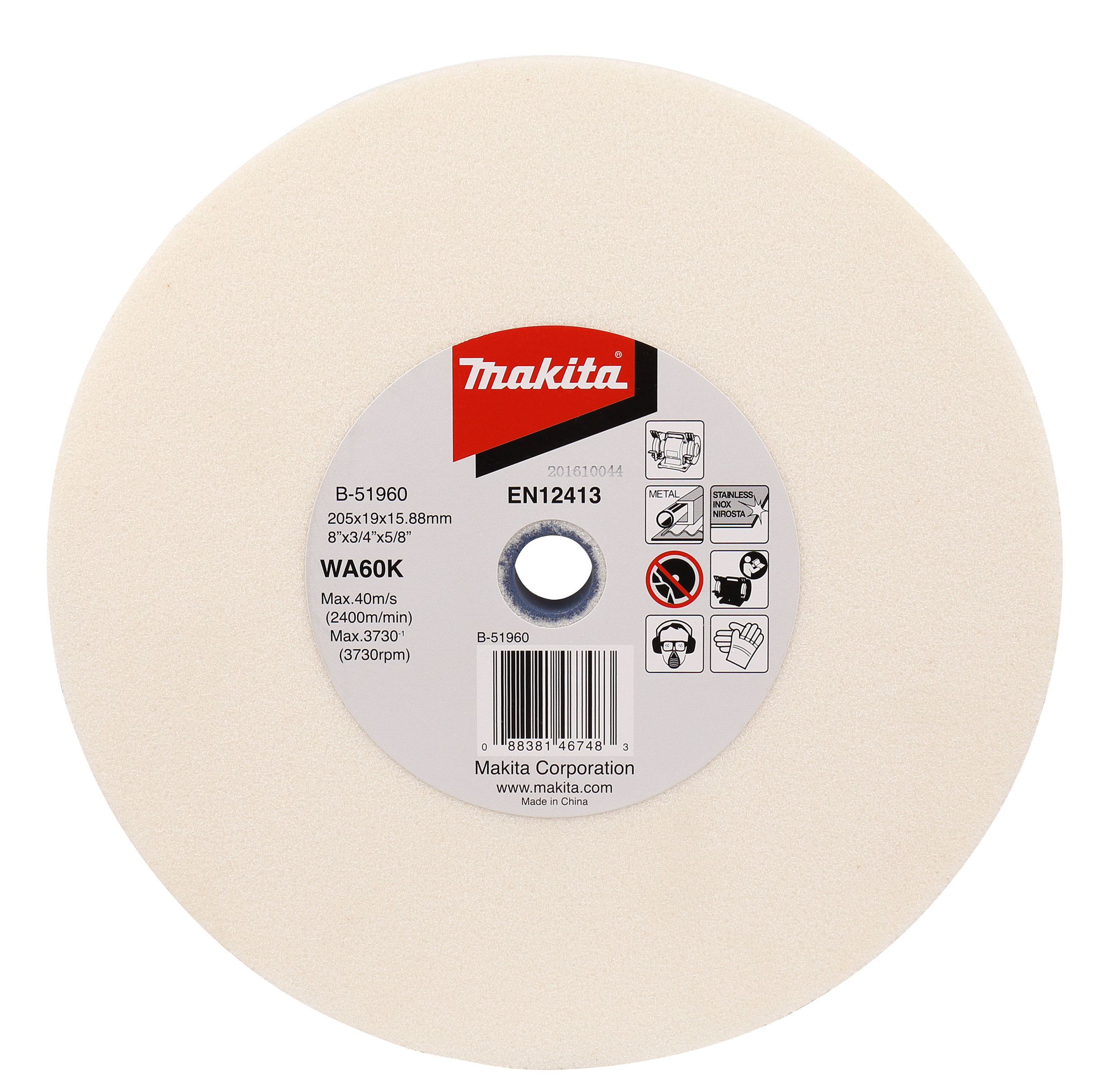 Grinding wheel 205 x 19 x 15,88 mm, WA60K | B-51960