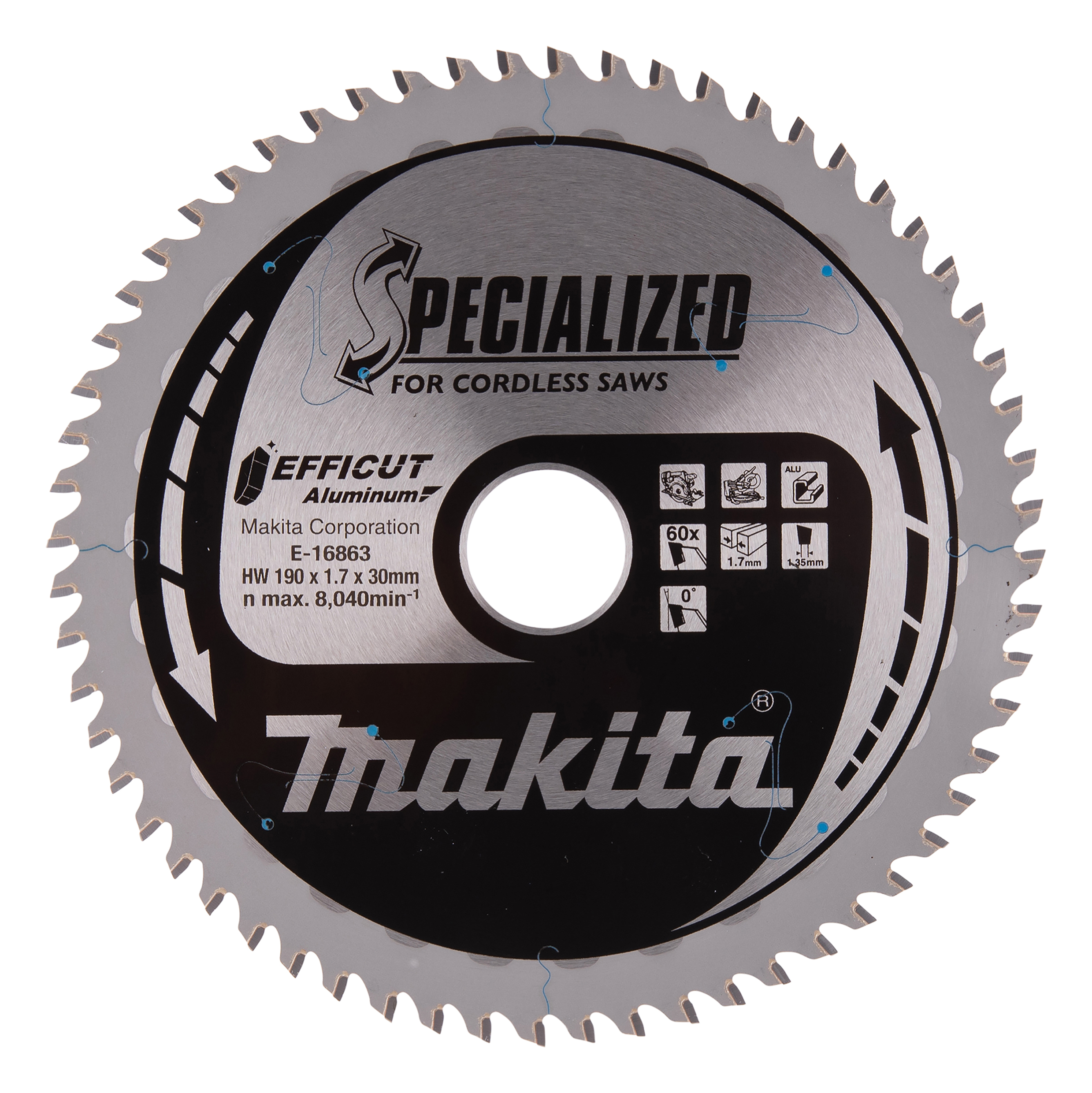Circular Saw and Slide Compound Miter Saw, EFFICUT T.C.T, 190 x 30 mm, 60T Aluminium | E-16863